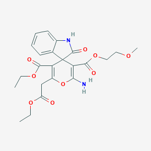 5'-Ethyl 3'-(2-methoxyethyl) 2'-amino-6'-(2-ethoxy-2-oxoethyl)-2-oxo-1,2-dihydrospiro[indole-3,4'-pyran]-3',5'-dicarboxylate