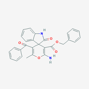 molecular formula C28H22N2O5 B343287 benzyl 2'-amino-5'-benzoyl-6'-methyl-2-oxospiro[1H-indole-3,4'-pyran]-3'-carboxylate 