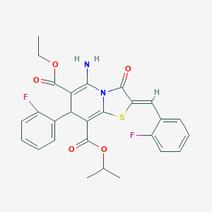 6-ethyl 8-isopropyl 5-amino-2-(2-fluorobenzylidene)-7-(2-fluorophenyl)-3-oxo-2,3-dihydro-7H-[1,3]thiazolo[3,2-a]pyridine-6,8-dicarboxylate