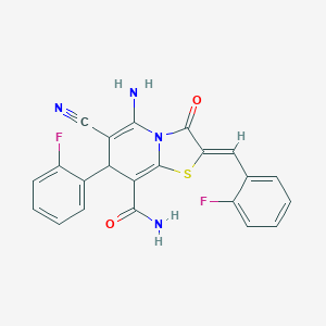 molecular formula C22H14F2N4O2S B343293 5-amino-6-cyano-2-(2-fluorobenzylidene)-7-(2-fluorophenyl)-3-oxo-2,3-dihydro-7H-[1,3]thiazolo[3,2-a]pyridine-8-carboxamide 