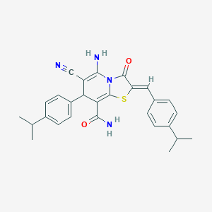 molecular formula C28H28N4O2S B343294 5-amino-6-cyano-2-(4-isopropylbenzylidene)-7-(4-isopropylphenyl)-3-oxo-2,3-dihydro-7H-[1,3]thiazolo[3,2-a]pyridine-8-carboxamide 