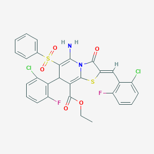 molecular formula C29H20Cl2F2N2O5S2 B343295 ethyl (2Z)-5-amino-2-(2-chloro-6-fluorobenzylidene)-7-(2-chloro-6-fluorophenyl)-3-oxo-6-(phenylsulfonyl)-2,3-dihydro-7H-[1,3]thiazolo[3,2-a]pyridine-8-carboxylate 