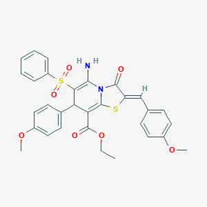 ethyl 5-amino-2-(4-methoxybenzylidene)-7-(4-methoxyphenyl)-3-oxo-6-(phenylsulfonyl)-2,3-dihydro-7H-[1,3]thiazolo[3,2-a]pyridine-8-carboxylate
