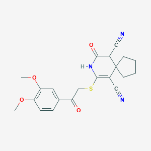 molecular formula C21H21N3O4S B343305 7-{[2-(3,4-Dimethoxyphenyl)-2-oxoethyl]sulfanyl}-9-oxo-8-azaspiro[4.5]dec-6-ene-6,10-dicarbonitrile 