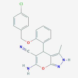 molecular formula C21H17ClN4O2 B343313 6-Amino-4-{2-[(4-chlorobenzyl)oxy]phenyl}-3-methyl-1,4-dihydropyrano[2,3-c]pyrazole-5-carbonitrile 