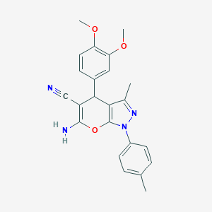 molecular formula C23H22N4O3 B343324 6-Amino-4-(3,4-dimethoxyphenyl)-3-methyl-1-(4-methylphenyl)-1,4-dihydropyrano[2,3-c]pyrazole-5-carbonitrile 