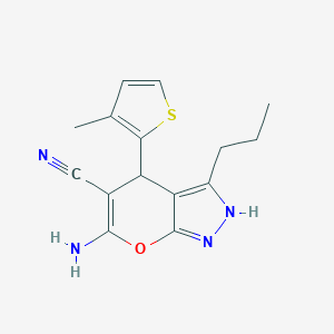 molecular formula C15H16N4OS B343328 6-Amino-4-(3-methyl-2-thienyl)-3-propyl-1,4-dihydropyrano[2,3-c]pyrazole-5-carbonitrile 
