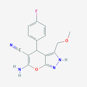 molecular formula C15H13FN4O2 B343329 6-Amino-4-(4-fluorophenyl)-3-(methoxymethyl)-2,4-dihydropyrano[2,3-c]pyrazole-5-carbonitrile 