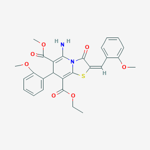 molecular formula C27H26N2O7S B343338 8-ethyl 6-methyl 5-amino-2-(2-methoxybenzylidene)-7-(2-methoxyphenyl)-3-oxo-2,3-dihydro-7H-[1,3]thiazolo[3,2-a]pyridine-6,8-dicarboxylate 