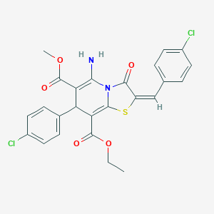 molecular formula C25H20Cl2N2O5S B343339 8-ethyl 6-methyl 5-amino-2-(4-chlorobenzylidene)-7-(4-chlorophenyl)-3-oxo-2,3-dihydro-7H-[1,3]thiazolo[3,2-a]pyridine-6,8-dicarboxylate 