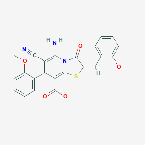 molecular formula C25H21N3O5S B343340 methyl 5-amino-6-cyano-2-(2-methoxybenzylidene)-7-(2-methoxyphenyl)-3-oxo-2,3-dihydro-7H-[1,3]thiazolo[3,2-a]pyridine-8-carboxylate 