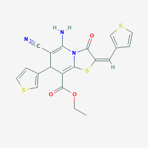 molecular formula C20H15N3O3S3 B343345 ethyl 5-amino-6-cyano-3-oxo-7-(3-thienyl)-2-(3-thienylmethylene)-2,3-dihydro-7H-[1,3]thiazolo[3,2-a]pyridine-8-carboxylate 