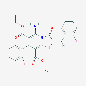 molecular formula C26H22F2N2O5S B343349 diethyl 5-amino-2-(2-fluorobenzylidene)-7-(2-fluorophenyl)-3-oxo-2,3-dihydro-7H-[1,3]thiazolo[3,2-a]pyridine-6,8-dicarboxylate 