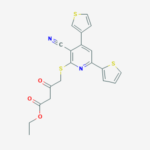 molecular formula C20H16N2O3S3 B343359 Ethyl 4-{[3-cyano-6-(2-thienyl)-4-(3-thienyl)-2-pyridinyl]sulfanyl}-3-oxobutanoate 