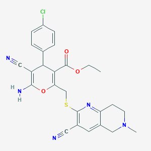 ethyl 6-amino-4-(4-chlorophenyl)-5-cyano-2-{[(3-cyano-6-methyl-5,6,7,8-tetrahydro[1,6]naphthyridin-2-yl)sulfanyl]methyl}-4H-pyran-3-carboxylate