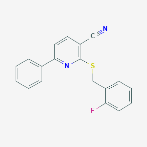 molecular formula C19H13FN2S B343370 2-[(2-Fluorobenzyl)thio]-6-phenylnicotinonitrile 