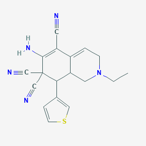 molecular formula C18H17N5S B343373 6-amino-2-ethyl-8-(3-thienyl)-2,3,8,8a-tetrahydro-5,7,7(1H)-isoquinolinetricarbonitrile 