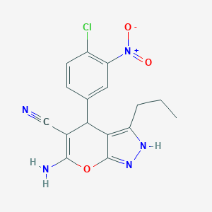 6-Amino-4-(4-chloro-3-nitrophenyl)-3-propyl-2,4-dihydropyrano[2,3-c]pyrazole-5-carbonitrile