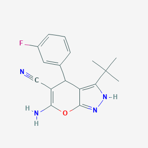molecular formula C17H17FN4O B343392 6-Amino-3-tert-butyl-4-(3-fluorophenyl)-2,4-dihydropyrano[2,3-c]pyrazole-5-carbonitrile 