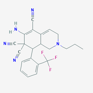 molecular formula C22H20F3N5 B343394 6-amino-2-propyl-8-[2-(trifluoromethyl)phenyl]-2,3,8,8a-tetrahydro-5,7,7(1H)-isoquinolinetricarbonitrile 