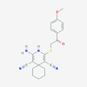 molecular formula C21H22N4O2S B343395 2-Amino-4-{[2-(4-methoxyphenyl)-2-oxoethyl]sulfanyl}-3-azaspiro[5.5]undeca-1,4-diene-1,5-dicarbonitrile 