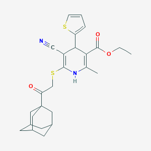 molecular formula C26H30N2O3S2 B343396 Ethyl 6-{[2-(1-adamantyl)-2-oxoethyl]sulfanyl}-5-cyano-2-methyl-4-(2-thienyl)-1,4-dihydro-3-pyridinecarboxylate 