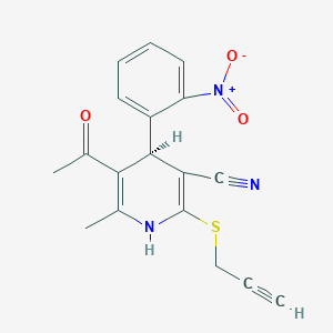 molecular formula C18H15N3O3S B343403 5-Acetyl-4-{2-nitrophenyl}-6-methyl-2-(2-propynylsulfanyl)-1,4-dihydro-3-pyridinecarbonitrile 