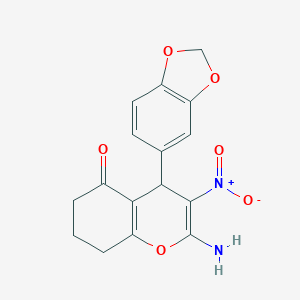 molecular formula C16H14N2O6 B343411 2-Amino-4-benzo[1,3]dioxol-5-yl-3-nitro-4,6,7,8-tetrahydro-chromen-5-one 