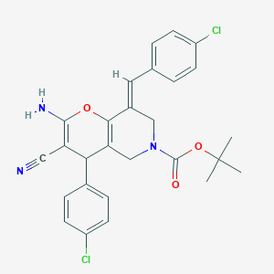 molecular formula C27H25Cl2N3O3 B343421 tert-butyl 2-amino-8-(4-chlorobenzylidene)-4-(4-chlorophenyl)-3-cyano-7,8-dihydro-4H-pyrano[3,2-c]pyridine-6(5H)-carboxylate 