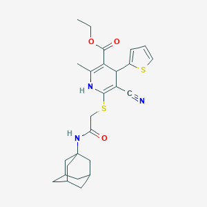 molecular formula C26H31N3O3S2 B343423 Ethyl 6-{[2-(1-adamantylamino)-2-oxoethyl]sulfanyl}-5-cyano-2-methyl-4-(2-thienyl)-1,4-dihydro-3-pyridinecarboxylate 