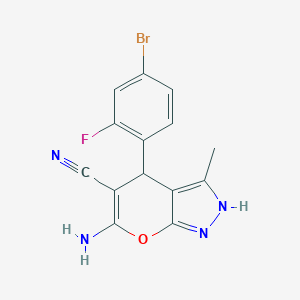 molecular formula C14H10BrFN4O B343432 6-Amino-4-(4-bromo-2-fluorophenyl)-3-methyl-2,4-dihydropyrano[2,3-c]pyrazole-5-carbonitrile 