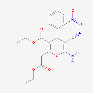 molecular formula C19H19N3O7 B343439 ethyl 6-amino-5-cyano-2-(2-ethoxy-2-oxoethyl)-4-(2-nitrophenyl)-4H-pyran-3-carboxylate 
