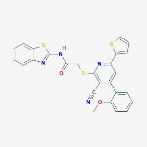 molecular formula C26H18N4O2S3 B343442 N-(1,3-benzothiazol-2-yl)-2-{[3-cyano-4-(2-methoxyphenyl)-6-(2-thienyl)-2-pyridinyl]sulfanyl}acetamide 