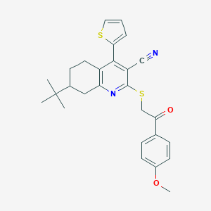 molecular formula C27H28N2O2S2 B343449 7-Tert-butyl-2-{[2-(4-methoxyphenyl)-2-oxoethyl]sulfanyl}-4-(2-thienyl)-5,6,7,8-tetrahydro-3-quinolinecarbonitrile 