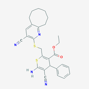 ethyl 6-amino-5-cyano-2-{[(3-cyano-5,6,7,8,9,10-hexahydrocycloocta[b]pyridin-2-yl)sulfanyl]methyl}-4-phenyl-4H-thiopyran-3-carboxylate