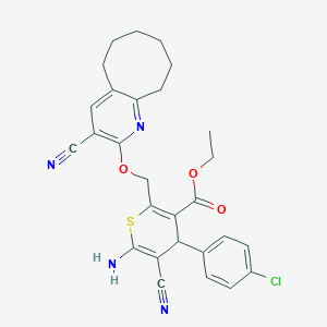 ethyl 6-amino-4-(4-chlorophenyl)-5-cyano-2-{[(3-cyano-5,6,7,8,9,10-hexahydrocycloocta[b]pyridin-2-yl)oxy]methyl}-4H-thiopyran-3-carboxylate