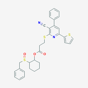 molecular formula C32H30N2O3S3 B343465 2-(Benzylsulfinyl)cyclohexyl 3-{[3-cyano-4-phenyl-6-(2-thienyl)-2-pyridinyl]sulfanyl}propanoate 