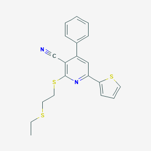 molecular formula C20H18N2S3 B343466 2-{[2-(Ethylthio)ethyl]thio}-4-phenyl-6-thien-2-ylnicotinonitrile 