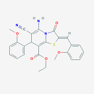 molecular formula C26H23N3O5S B343470 ethyl 5-amino-6-cyano-2-(2-methoxybenzylidene)-7-(2-methoxyphenyl)-3-oxo-2,3-dihydro-7H-[1,3]thiazolo[3,2-a]pyridine-8-carboxylate 
