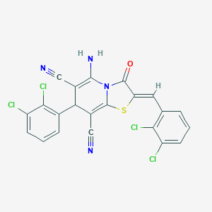 molecular formula C22H10Cl4N4OS B343471 5-amino-2-(2,3-dichlorobenzylidene)-7-(2,3-dichlorophenyl)-3-oxo-2,3-dihydro-7H-[1,3]thiazolo[3,2-a]pyridine-6,8-dicarbonitrile 