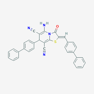 molecular formula C34H22N4OS B343472 5-amino-7-[1,1'-biphenyl]-4-yl-2-([1,1'-biphenyl]-4-ylmethylene)-3-oxo-2,3-dihydro-7H-[1,3]thiazolo[3,2-a]pyridine-6,8-dicarbonitrile 
