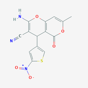 molecular formula C14H9N3O5S B343489 2-amino-4-{5-nitro-3-thienyl}-7-methyl-5-oxo-4H,5H-pyrano[4,3-b]pyran-3-carbonitrile 