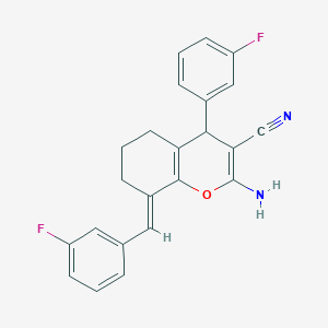 molecular formula C23H18F2N2O B343496 2-amino-8-(3-fluorobenzylidene)-4-(3-fluorophenyl)-5,6,7,8-tetrahydro-4H-chromene-3-carbonitrile 