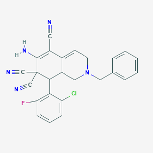 molecular formula C25H19ClFN5 B343501 6-amino-2-benzyl-8-(2-chloro-6-fluorophenyl)-2,3,8,8a-tetrahydro-5,7,7(1H)-isoquinolinetricarbonitrile 