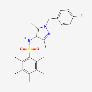 molecular formula C23H28FN3O2S B3435076 N-[1-(4-fluorobenzyl)-3,5-dimethyl-1H-pyrazol-4-yl]-2,3,4,5,6-pentamethylbenzenesulfonamide 