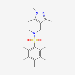 molecular formula C19H29N3O2S B3435111 N,2,3,4,5,6-hexamethyl-N-[(1,3,5-trimethyl-1H-pyrazol-4-yl)methyl]benzenesulfonamide 