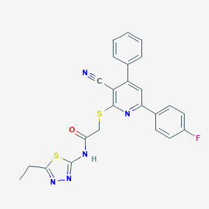 molecular formula C24H18FN5OS2 B343522 2-{[3-cyano-6-(4-fluorophenyl)-4-phenyl-2-pyridinyl]sulfanyl}-N-(5-ethyl-1,3,4-thiadiazol-2-yl)acetamide 