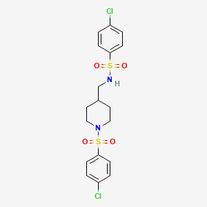 molecular formula C18H20Cl2N2O4S2 B3435236 4-chloro-N-({1-[(4-chlorophenyl)sulfonyl]-4-piperidinyl}methyl)benzenesulfonamide 