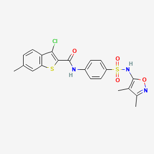 molecular formula C21H18ClN3O4S2 B3435372 3-chloro-N-(4-{[(3,4-dimethyl-5-isoxazolyl)amino]sulfonyl}phenyl)-6-methyl-1-benzothiophene-2-carboxamide 