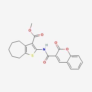 molecular formula C21H19NO5S B3435418 methyl 2-{[(2-oxo-2H-chromen-3-yl)carbonyl]amino}-5,6,7,8-tetrahydro-4H-cyclohepta[b]thiophene-3-carboxylate 